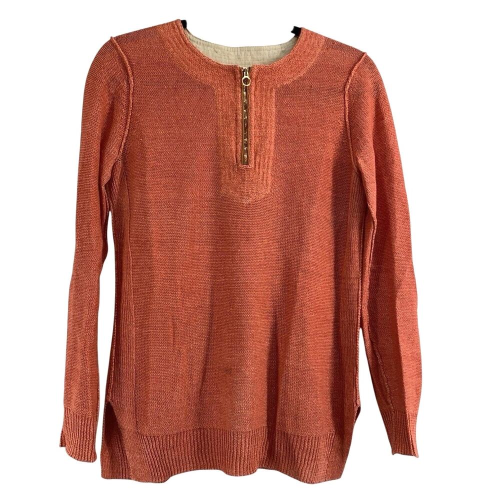 Tory Burch Sweater Coral XS Linen With Leather Trim